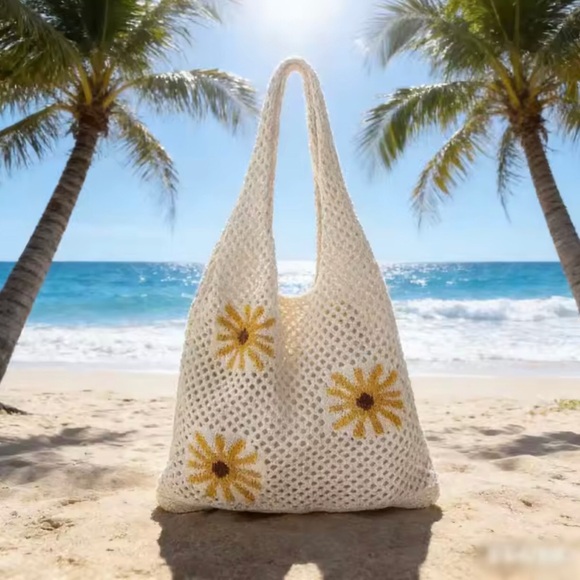 Handbags - Sunflower crochet beach tote bag